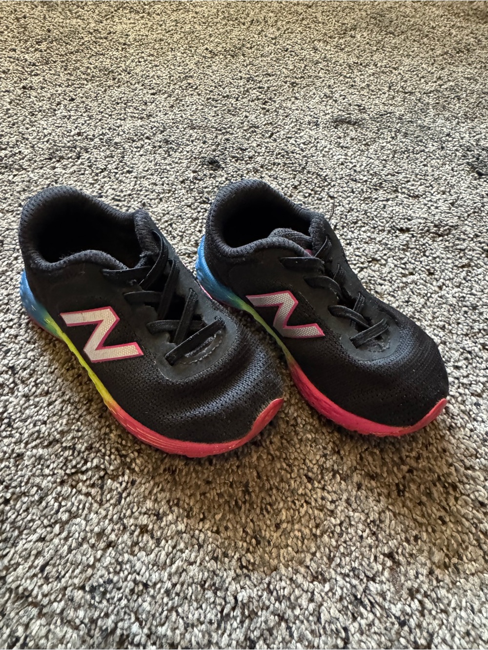 New Balance Kids Black Sneakers with Pink & Rainbow Accents